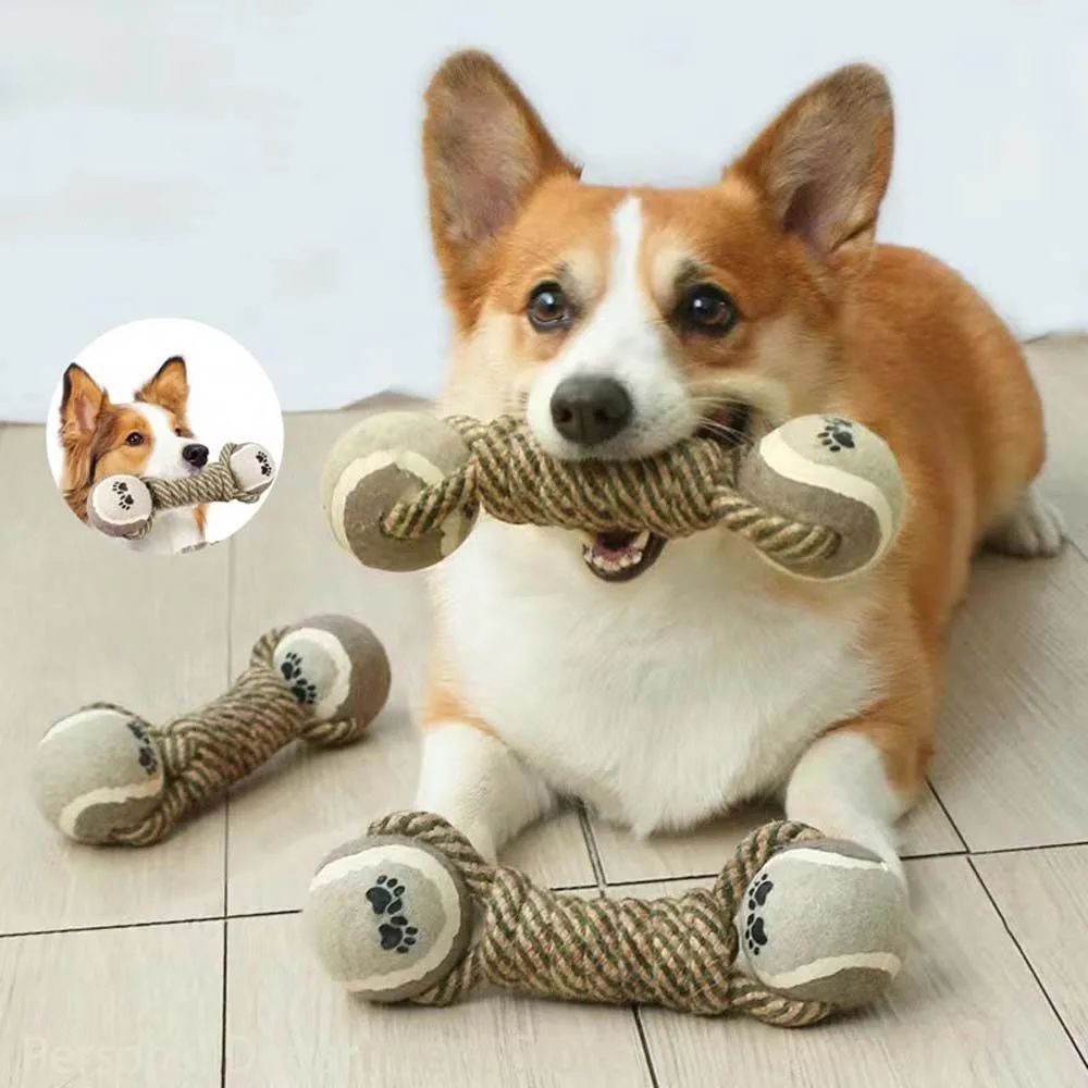Pet Chew Toy Rope Tennis Dumbbell Rubber Ball Dog Interactive