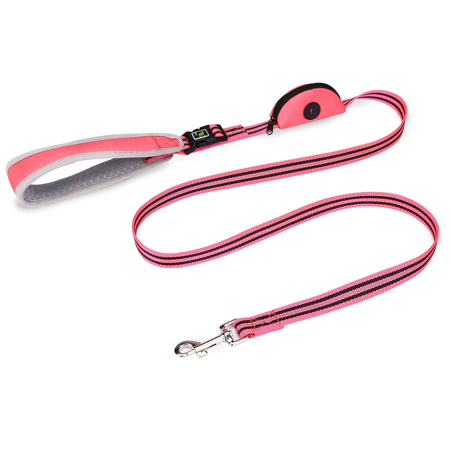Nylon Combat Padded Dog Leash Double Handle Poop Bag Holder