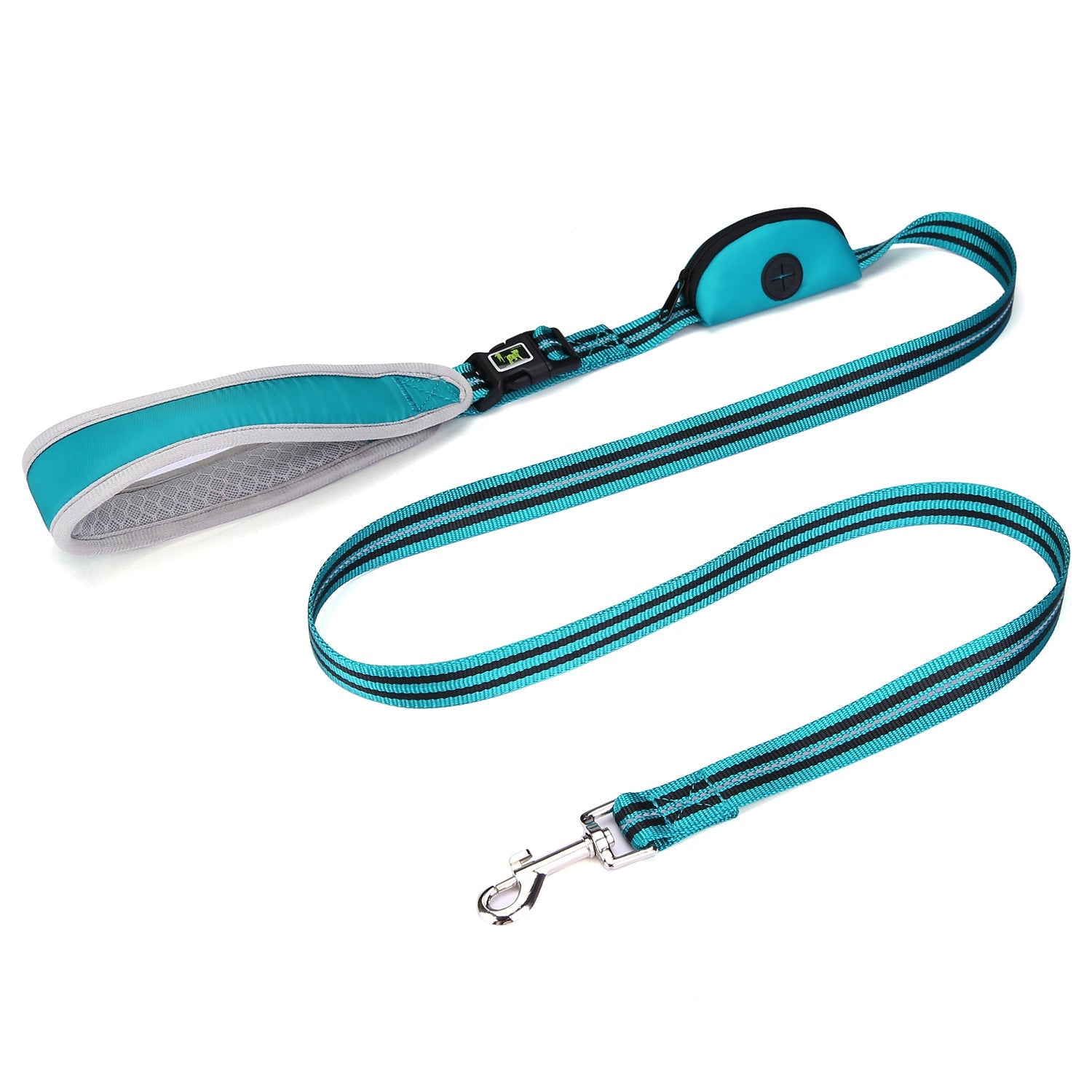 Nylon Combat Padded Dog Leash Double Handle Poop Bag Holder