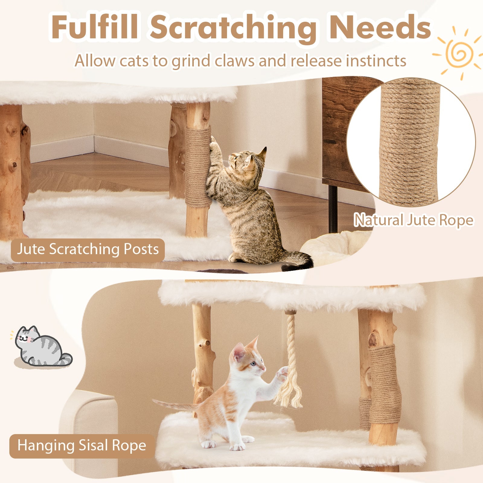 60 Inch Tall Solid Wood Cat Tree Modern White Tower