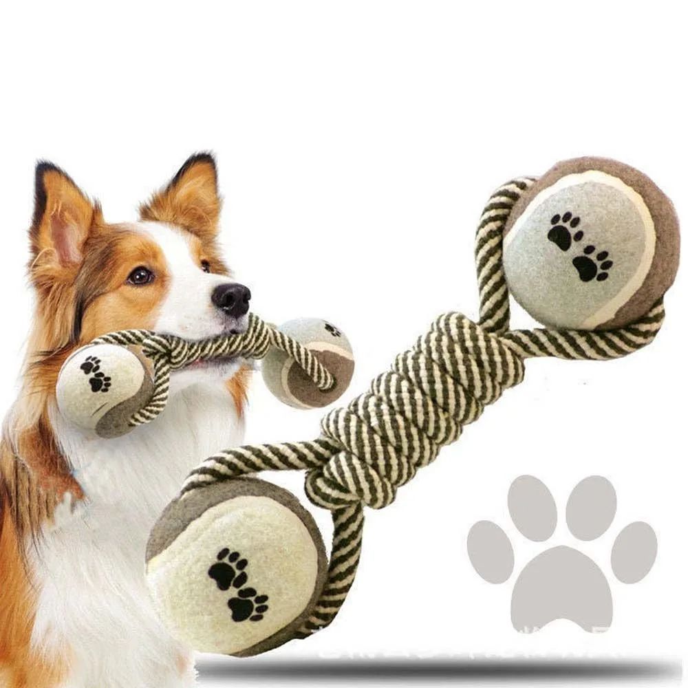 Pet Chew Toy Rope Tennis Dumbbell Rubber Ball Dog Interactive