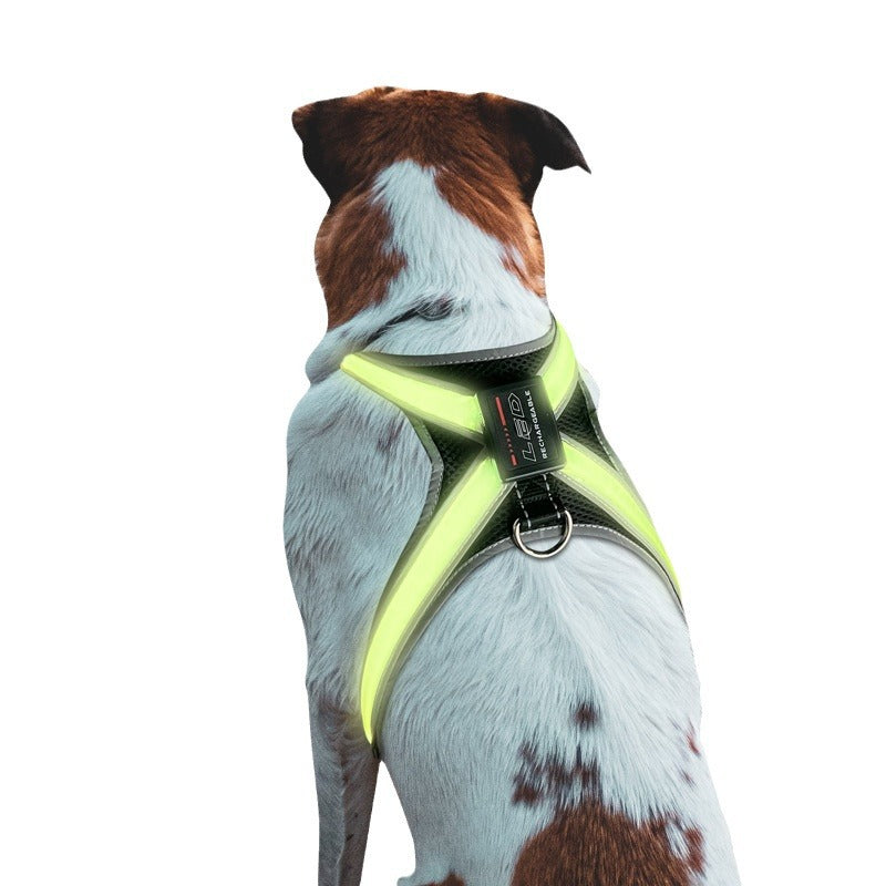 Adjustable Reflective LED Pet Harness Chest Vest Collar Traction Set