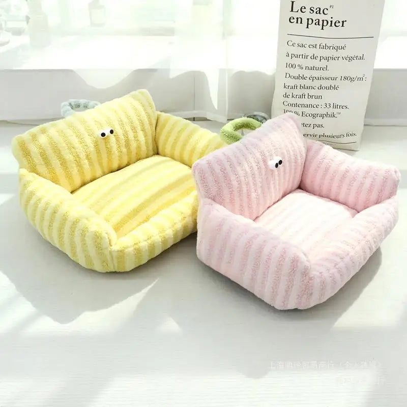 Winter Warm Pet Sofa Bed — Plush Kennel Cushion for Small Dogs & Cats
