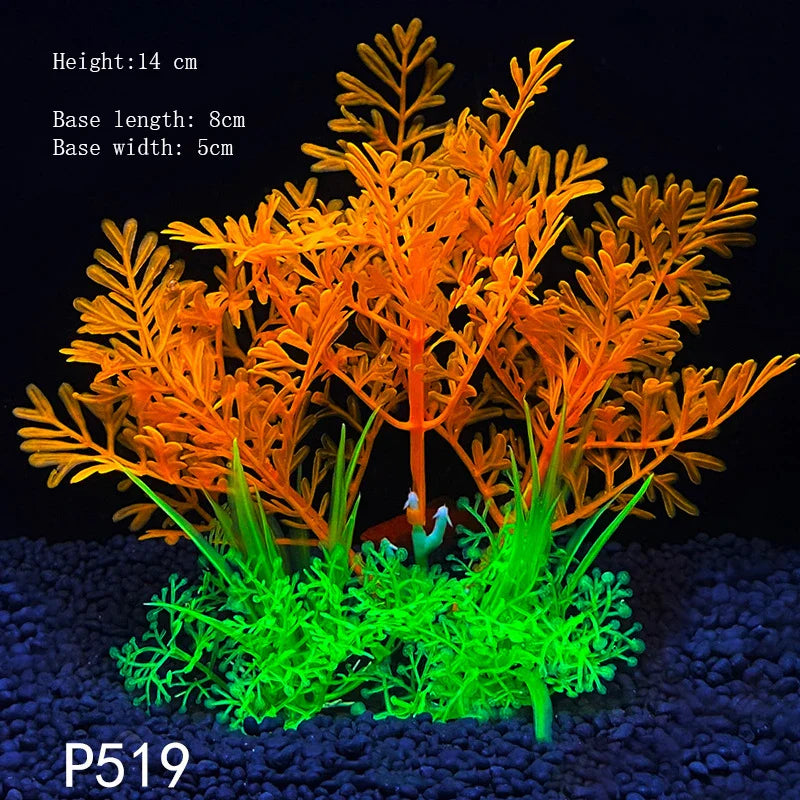 Artificial Aquarium Plants Plastic Underwater Shrubs Resin Base Decoration