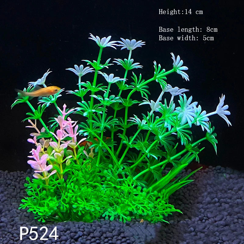 Artificial Aquarium Plants Plastic Underwater Shrubs Resin Base Decoration