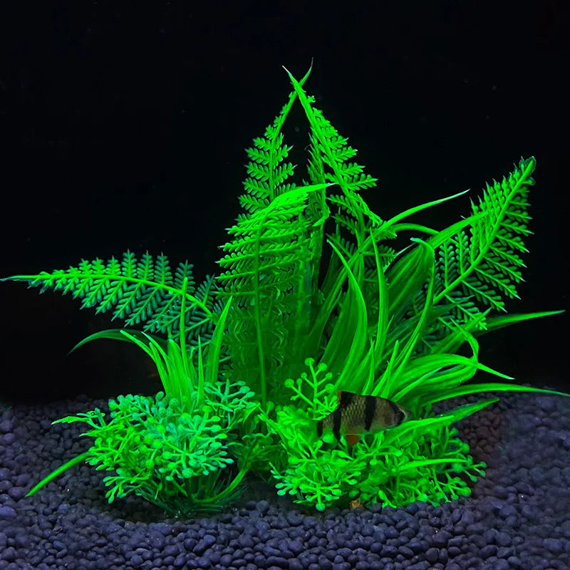 Artificial Aquarium Plants Plastic Underwater Shrubs Resin Base Decoration