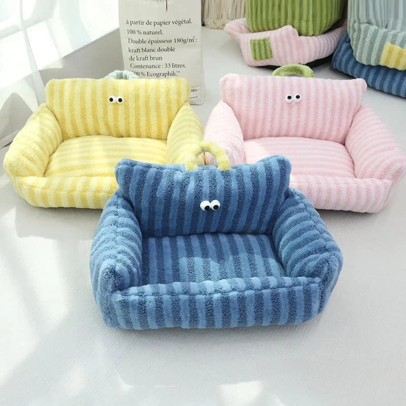 Winter Warm Pet Sofa Bed — Plush Kennel Cushion for Small Dogs & Cats