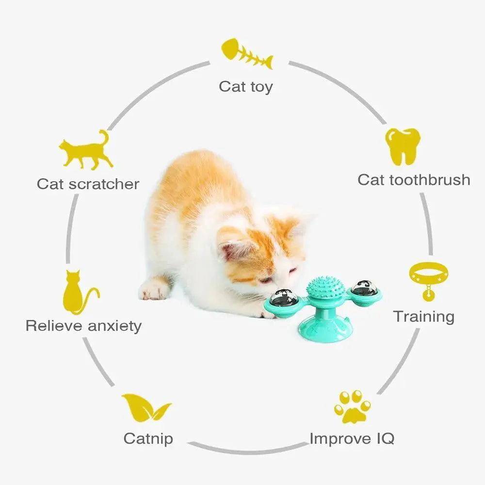Rotatable Cat Windmill LED Interactive Massage Teeth Cleaning Toy