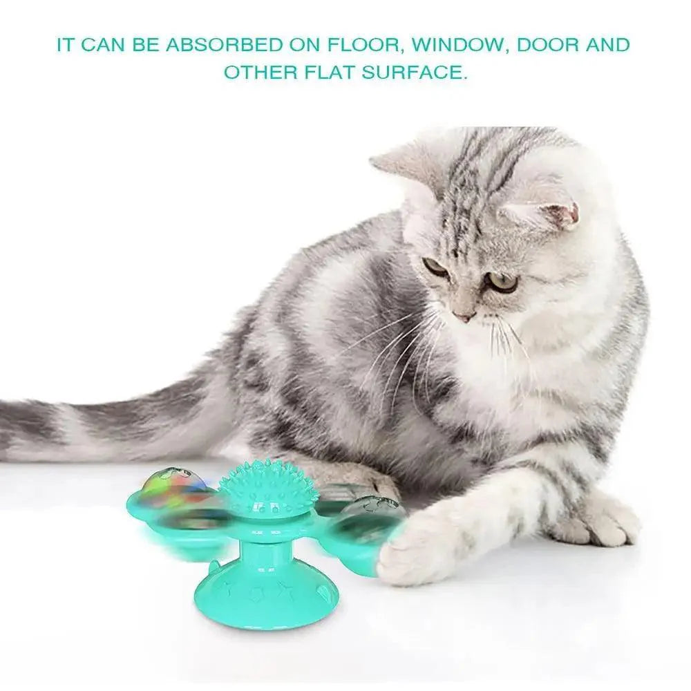 Rotatable Cat Windmill LED Interactive Massage Teeth Cleaning Toy