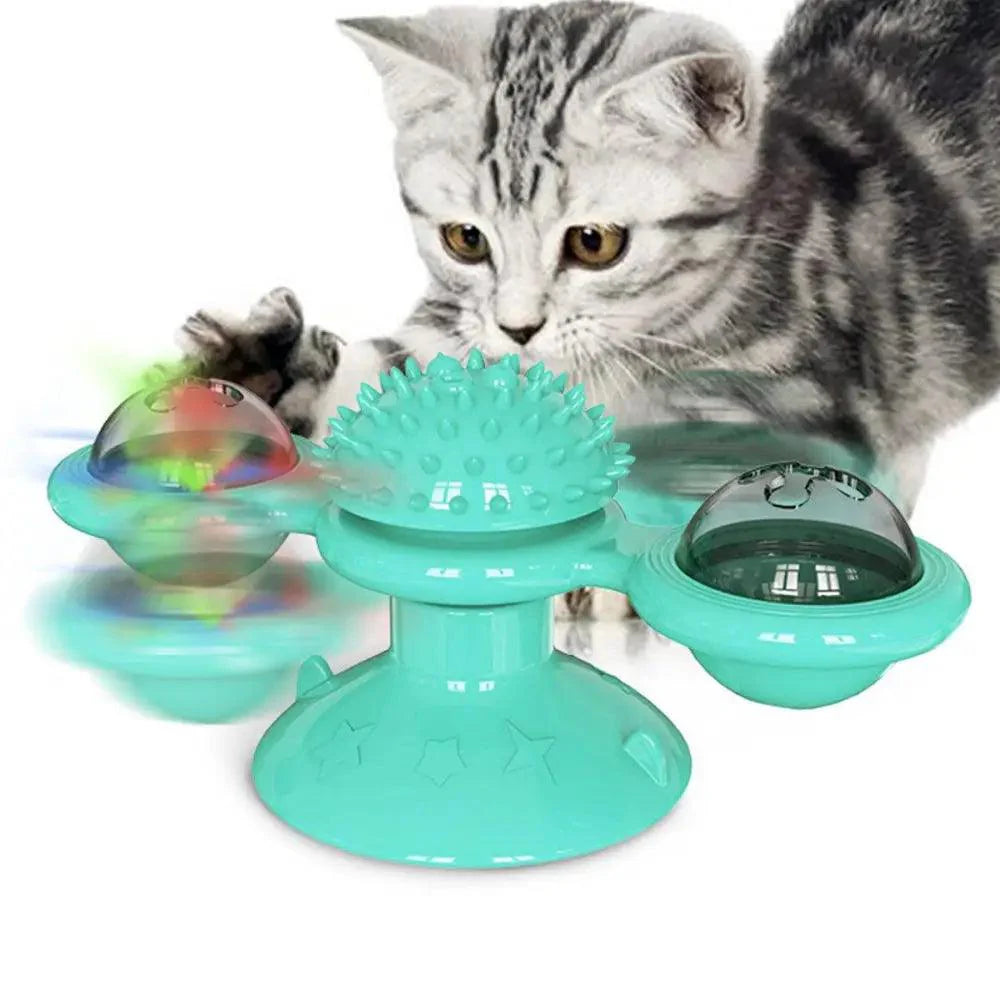 Rotatable Cat Windmill LED Interactive Massage Teeth Cleaning Toy