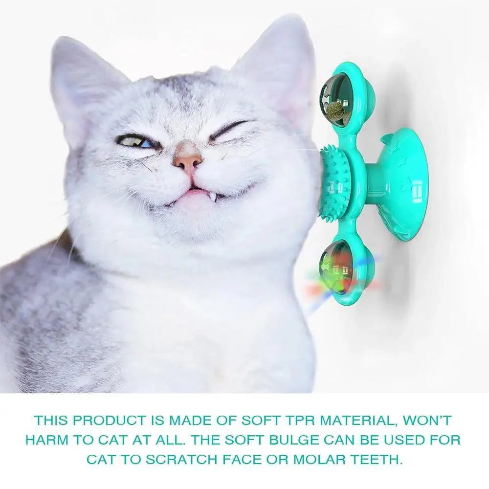 Rotatable Cat Windmill LED Interactive Massage Teeth Cleaning Toy